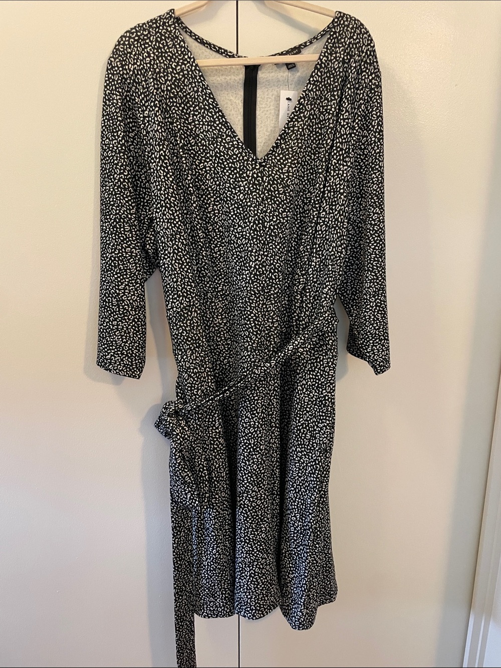 NWT Lane Bryant Black and White Printed Belted 3/4 Sleeve Dress